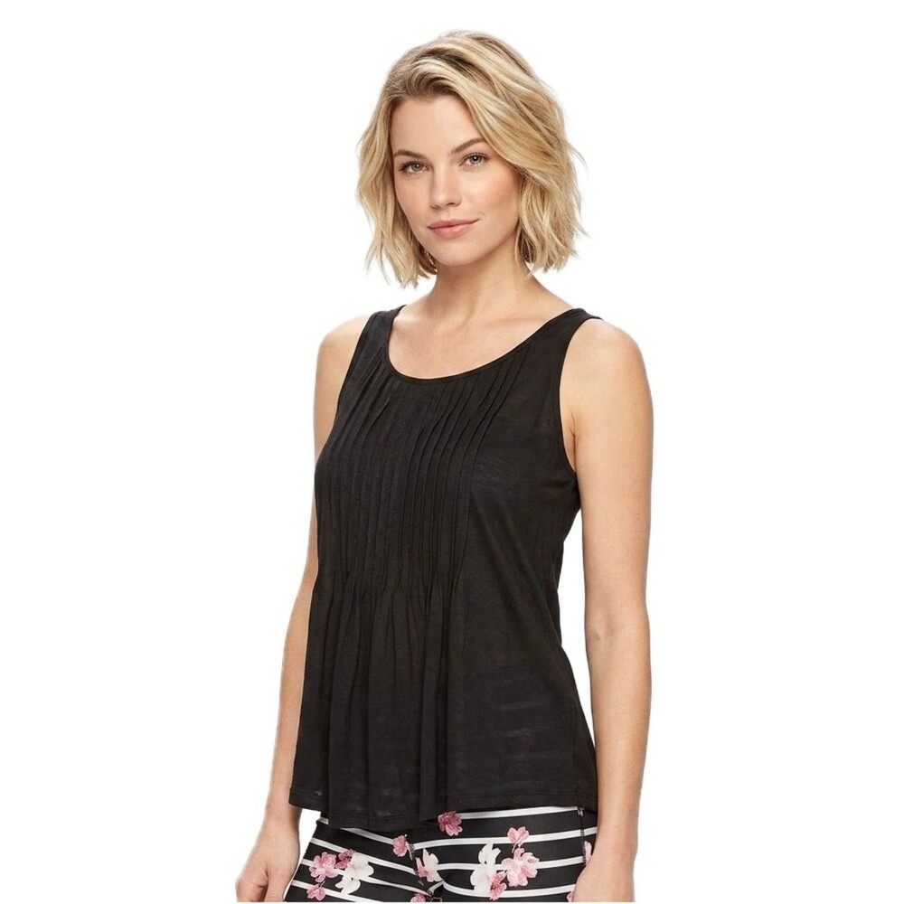 ELLE Women's Black Sleeveless Pintuck Slubbed Tank Top size Large NWT